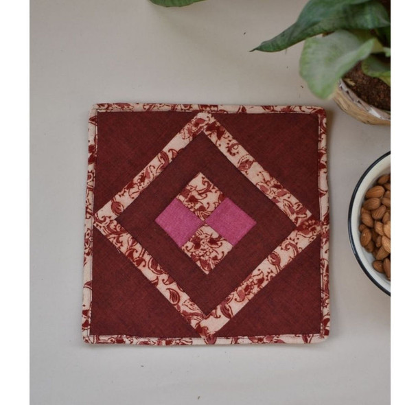 Maroon Kalamkari Pot Holder - HKP02 |By Kritikala | 3.53 Oz | 0.22 lbs | SU-TQ-MAY20