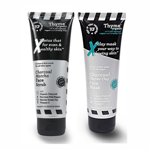 Charcoal Face Pack & Face Scrub Combo |By Thyme Organic | 7.05 Oz | 0.44 lbs | SU-TQ-MAY20