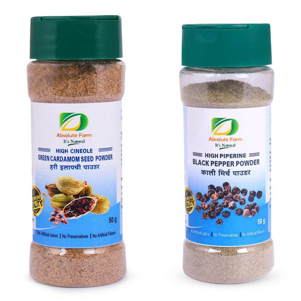 Spice Powder Combo ( Green Cardamom Seed, Black Pepper ) |By Absolute Farm | 3.53 Oz | 0.22 lbs | SU-TQ-MAY20