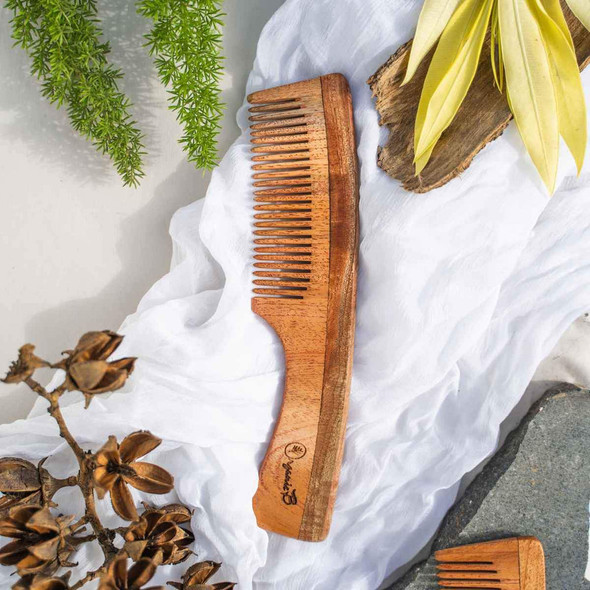 Neem Wood Comb With Handle |By Organic-B | 4.23 Oz | 0.26 lbs | SU-TQ-MAY20