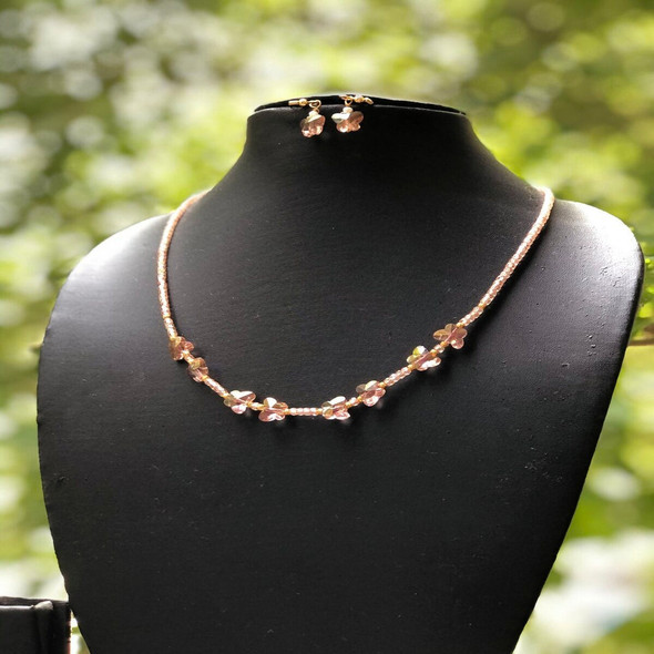 Peach Crystal Butterfly Beads Necklace Set |By Beyond Beads | 0.56 Oz | 0.04 lbs | SU-TQ-MAY20