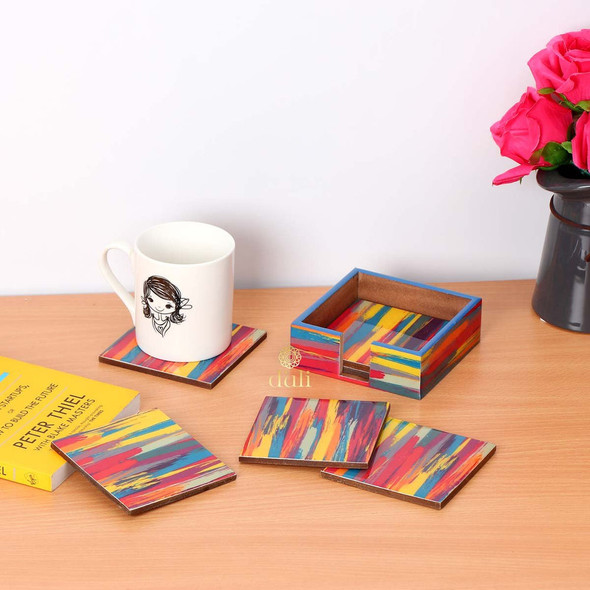 Rainbow Design Enamel MDF Coasters with Case (Set of 6) |By Meher Collection | 16.93 Oz | 1.06 lbs | SU-TQ-MAY20