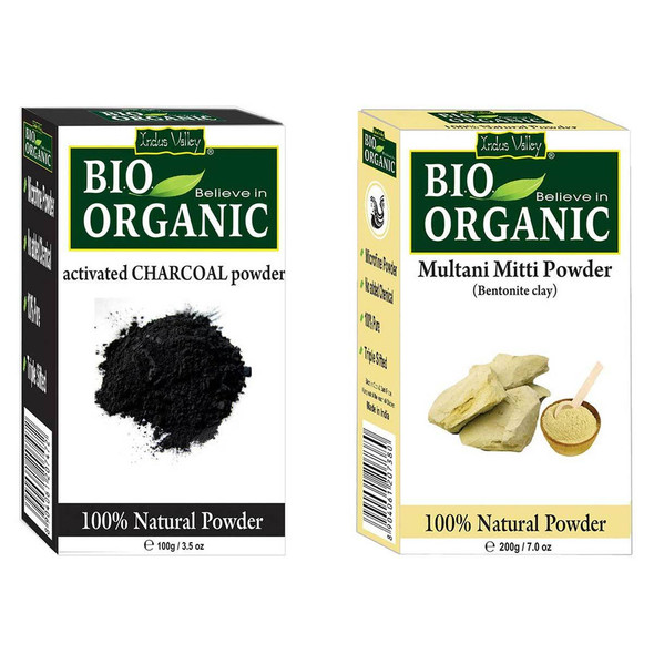 Bio Organic Charcoal Face Pack & Multani Mitti Powder Used For Face Combo |By Indus Valley | 10.58 Oz | 0.66 lbs | SU-TQ-MAY20