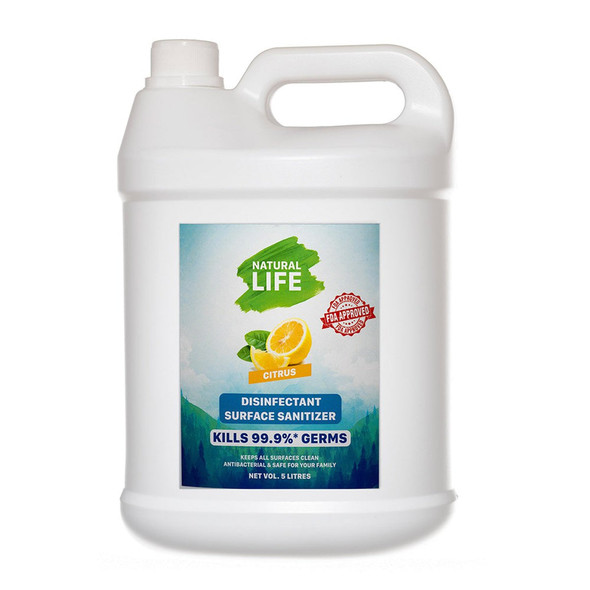 Disinfectant Surface Sanitizer (Citrus) - 5 Litres Can |By Natural Life | 176.37 Oz | 11.01 lbs | SU-TQ-MAY20