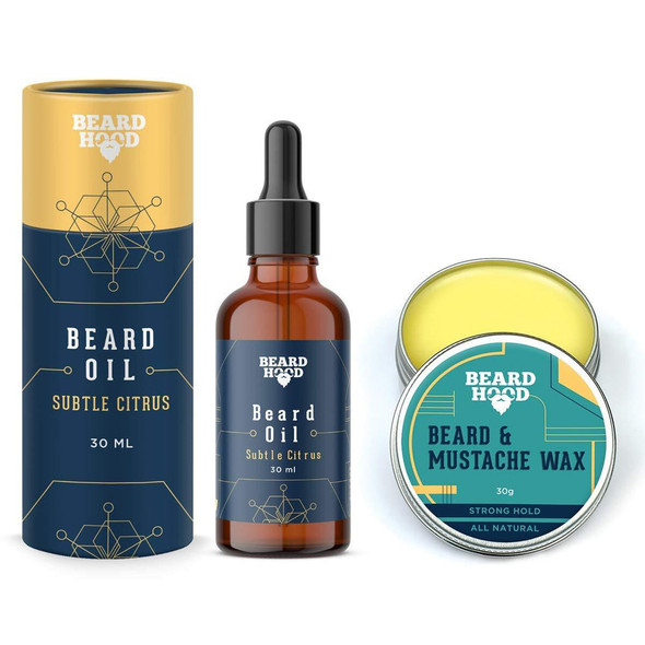 Subtle Citrus Beard Oil & Natural Mustache Wax Strong Hold |By Beardhood | 7.05 Oz | 0.44 lbs | SU-TQ-MAY20
