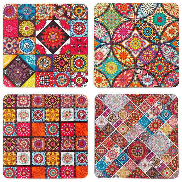 Red Abstracts Mandala Printed MDF Coasters (Set of 4 ) |By Meher Collection | 2.4 Oz | 0.15 lbs | SU-TQ-MAY20