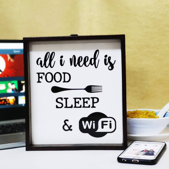Wooden Framed Sign Without Glass | Food Sleep and Wifi |By RosewoodKrafts | 8.82 Oz | 0.55 lbs | SU-TQ-MAY20