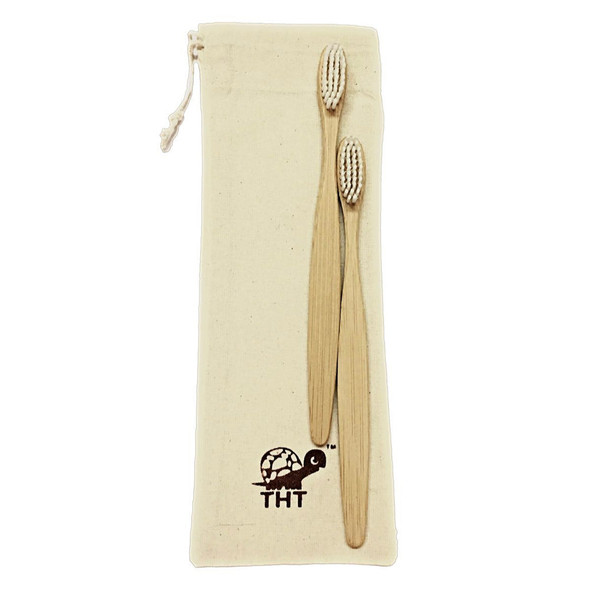 Adults Bamboo Toothbrush (Nylon Bristles)(Pack of 2) |By The Happy Turtle | 2.12 Oz | 0.13 lbs | SU-TQ-MAY20