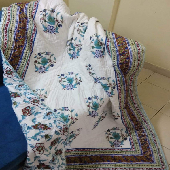 Bird Design 100% Cotton Razai Printed With Natural Colour |By Moriyo | 35.27 Oz | 2.2 lbs | SU-TQ-MAY20