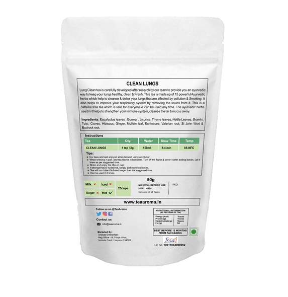 Clean Lungs Tea (50g) , Completely Natural Formulation , Herbal Tea Organic , Detox Tea | By Tea Aroma | 1.76 Oz | 0.11 lbs