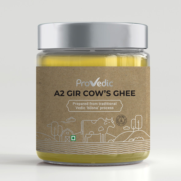 A2 Cow Ghee - Prepared Using The Hand-Churning, Bilona Process - Pure Gir Cow Ghee - Bilona desi Cow ghee 250ml | By ProVedic | 8.45 fl oz | 0.07 gallon