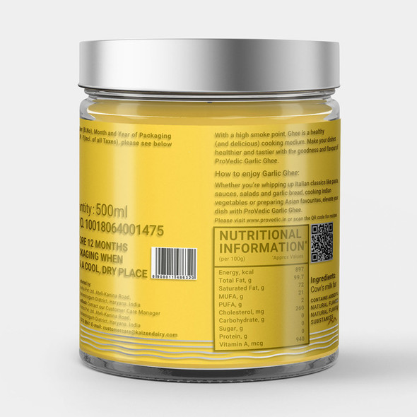 Garlic Infused Cow Ghee - Infused Ghee - 500ml | By ProVedic | 16.91 fl oz | 0.13 gallon
