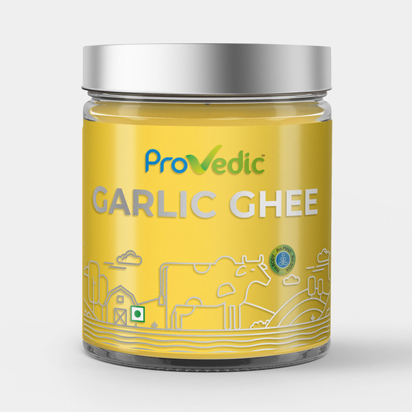 Garlic Infused Cow Ghee - Infused Ghee - 250ml | By ProVedic | 8.45 fl oz | 0.07 gallon