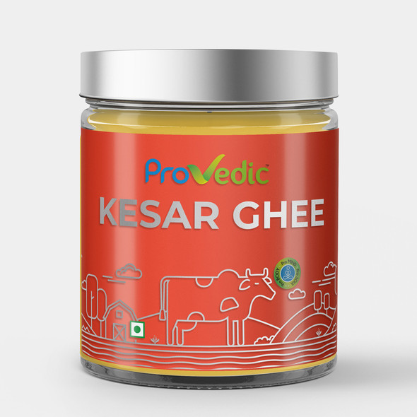Saffron Infused Cow Ghee - Infused Ghee - 500ml | By ProVedic | 16.91 fl oz | 0.13 gallon