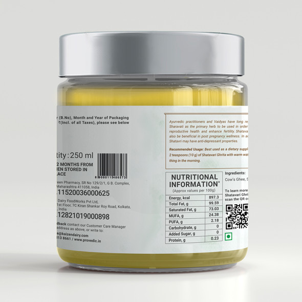 Shatavari Ghee - 250ml | By ProVedic | 8.45 fl oz | 0.07 gallon