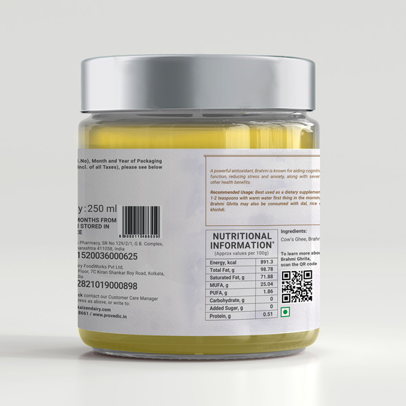 Brahmi Ghee - 250ml | By ProVedic | 8.45 fl oz | 0.07 gallon