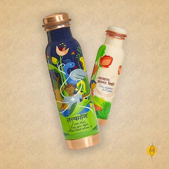 Ayurvedic Pure Copper Bottle Handcrafted with Artwork for Yogis & Health Conscious People , Leak Proof, 1 Litre with Eco-friendly Packaging | By Sarveda |