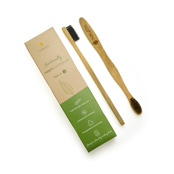 Eco-friendly Toothbrush made from Natural Neem Wood with Anti-bacterial & Anti-fungal Properties ,Pack of 2| By Sarveda | 2.68 Oz