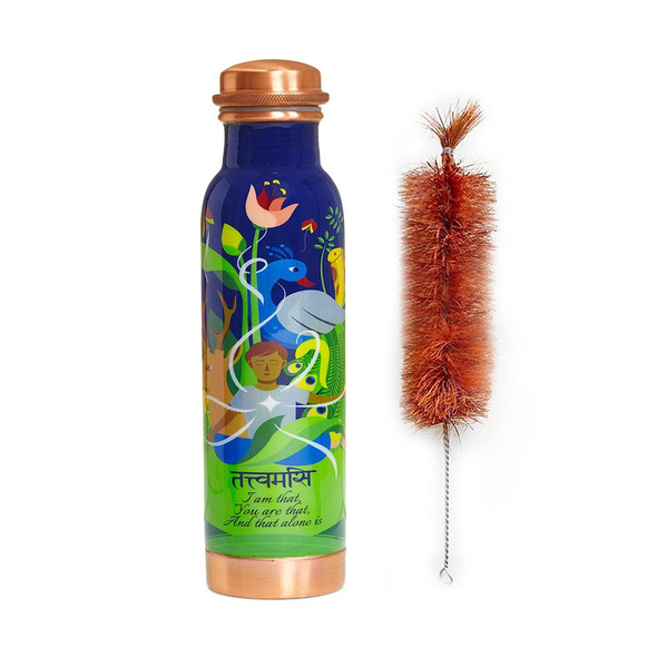 Traditionally Handcrafted and Aesthetically Designed Ayurvedic Copper Bottle with Brush | By Sarveda | 4.23 Oz