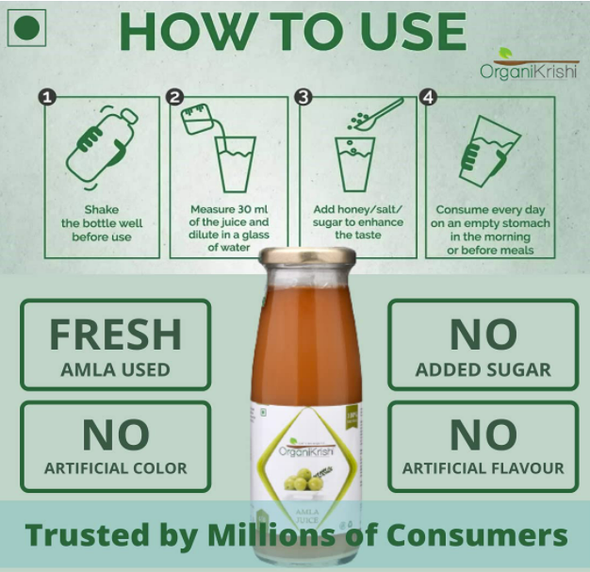 Amla Juice in Glass bottle 450ml| By OrganiKrishi | 15.22 FLOZ | 0.12 Gallons