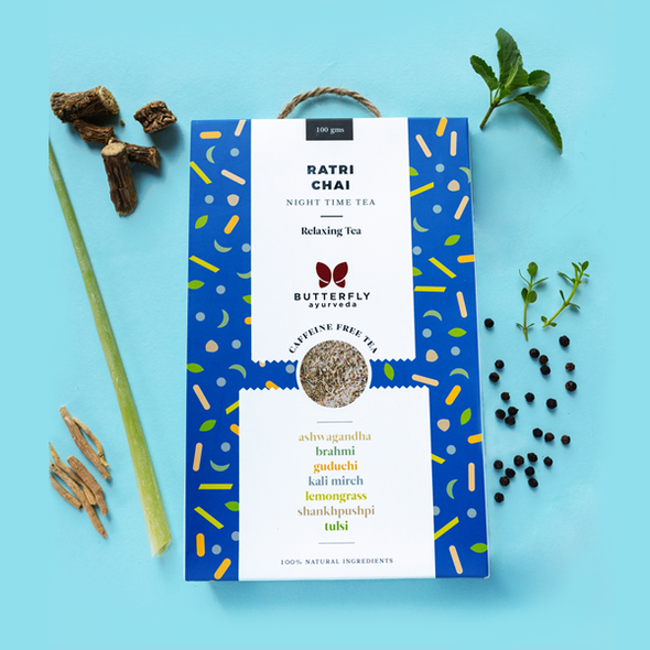 Ratri Chai (Night Time Tea) Herbal Infusion For Relaxation And Detoxification  | By  Butterfly Ayurveda  |  3.53 oz  |  0.22lbs