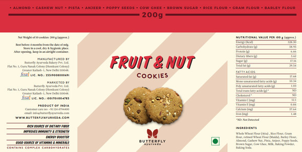 Fruit & Nut Cookies - Perfect On The Go Snack!  | By  Butterfly Ayurveda  |  7.05 oz  |  0.44lbs