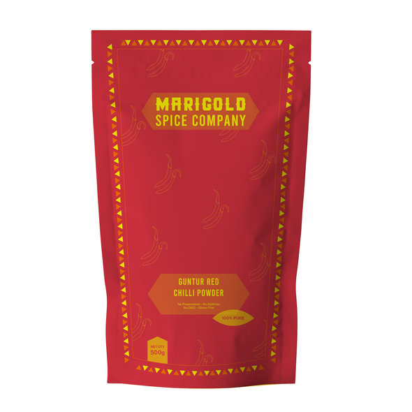 GUNTUR RED CHILLI POWDER - PACK OF 4 | 100% NATURAL | 500gms Each |  By  Marigold Spice Company  |   17.64 oz  |   1.1 lbs