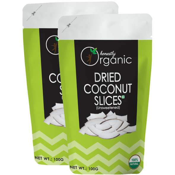 Organic Dried Coconut Slices - 100g (Pack of 2)  |  By  D-Alive  | For USA    |  3.53 oz    |   0.22 lbs