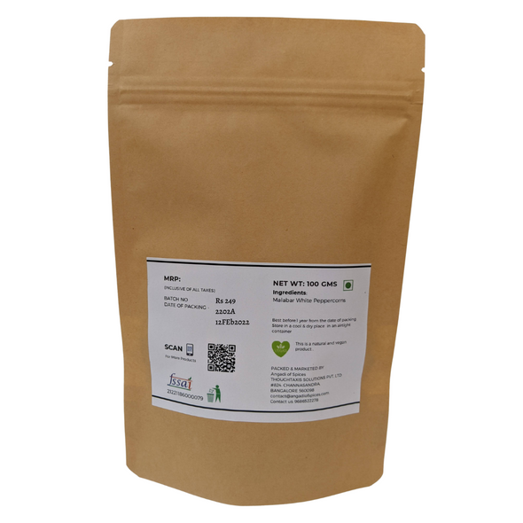 Malabar White Peppercorns | By Angadi of Spices | For USA | 35.27 Oz | 2.2 lbs