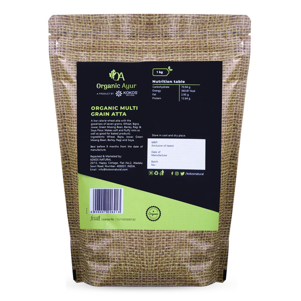MULTI GRAIN ATTA | By Organic Ayur | For USA | 35.27 Oz | 2.2 lbs
