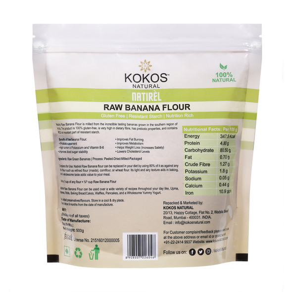 Raw Banana Flour | By Kokos Natural | For USA | 17.64 Oz | 1.1 lbs