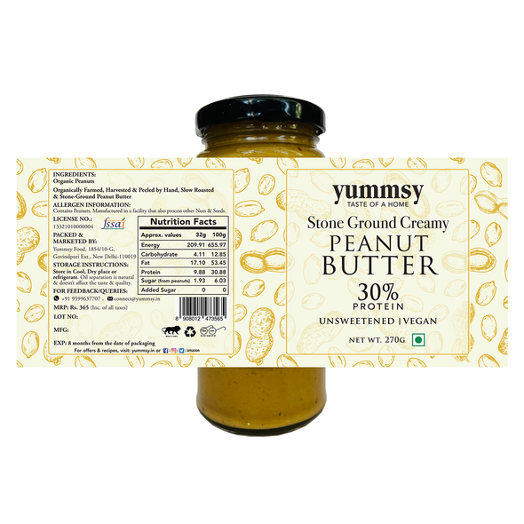 Peanut Butter - Creamy | By Yummsy Food | For USA | 9.52 Oz | 0.59 lbs