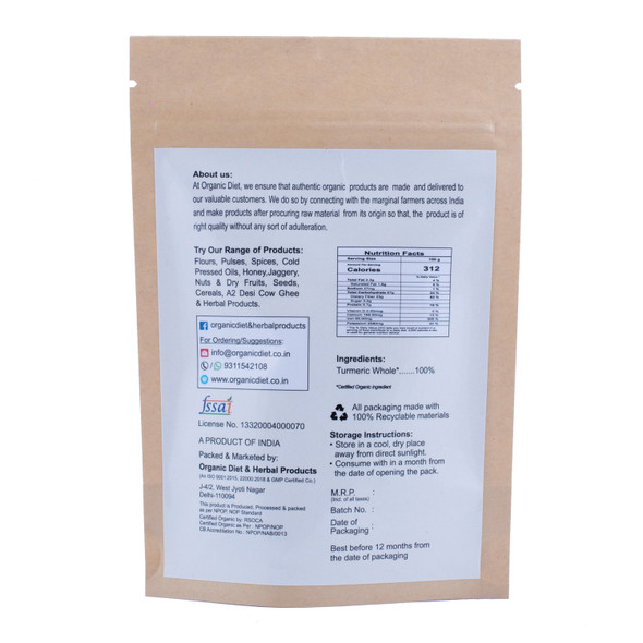 Turmeric Whole(Sabut Haldi) | By Organic Diet | For USA | 3.53 Oz | 0.22 lbs