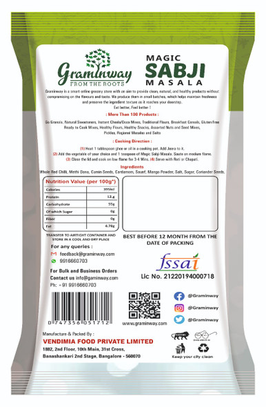 Magic Sabji Masala | By Graminway | For USA | For USA | 7.05 Oz | 0.44 lbs