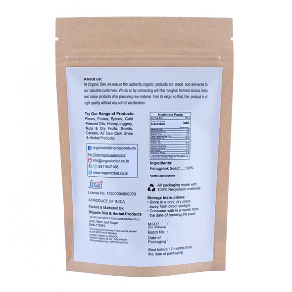 Fenugreek Seed(Methi Dana) | By Organic Diet | For USA | 3.53 Oz | 0.22 lbs