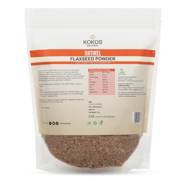 Flax Seed Powder | By Kokos Natural | For USA | 14.11 Oz | 0.88 lbs