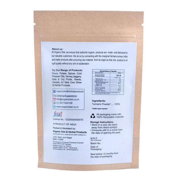 Turmeric Powder(Haldi Powder) | By Organic Diet | For USA | 3.53 Oz | 0.22 lbs