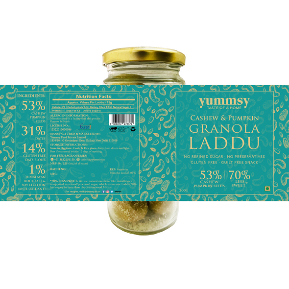 Granola Laddu - Cashew & Pumpkin Seeds | By Yummsy Food | For USA | 7.05 Oz | 0.44 lbs