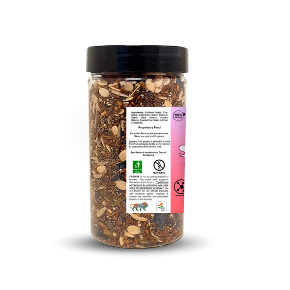 Seeds N Berries Trail Mix (Sunflower, Chia, Watermelon, Pumpkin, Black Raisins, Golden Raisins, Roasted Flax & Dried Cranberries) | By FARMUP | For USA | 7.05 Oz | 0.44 lbs