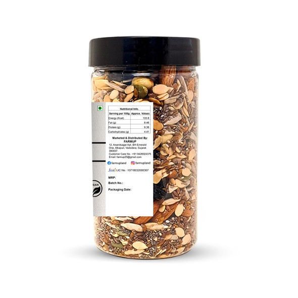 Keto Keto Trail Mix (Sunflower Seeds, Chia Seeds, Watermelon Seeds, Pumpkin Seeds, Almond, Roasted Peanuts, Black Raisin & Roasted Flax Seeds) | By FARMUP | For USA | 7.05 Oz | 0.44 lbs
