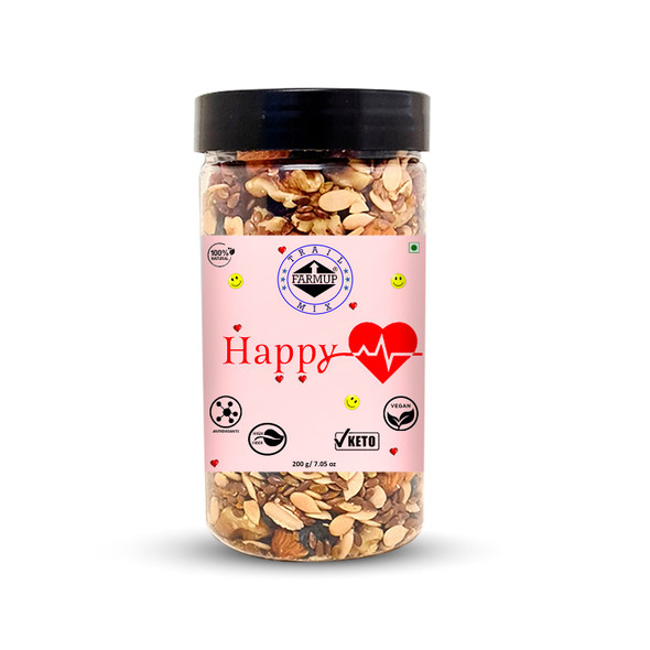 Happy Heart Trail Mix (Watermelon Seeds, Almond, Black Raisins, Roasted Flax Seeds, Dried Cranberries, Walnuts) | By FARMUP | For USA | 7.05 Oz | 0.44 lbs