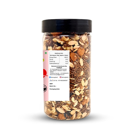 Happy Heart Trail Mix (Watermelon Seeds, Almond, Black Raisins, Roasted Flax Seeds, Dried Cranberries, Walnuts) | By FARMUP | For USA | 7.05 Oz | 0.44 lbs