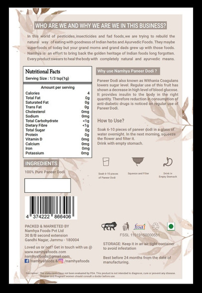 paneer Dodi herb for Diabetes | By Namhya | For USA | 7.05 Oz | 0.44 lbs