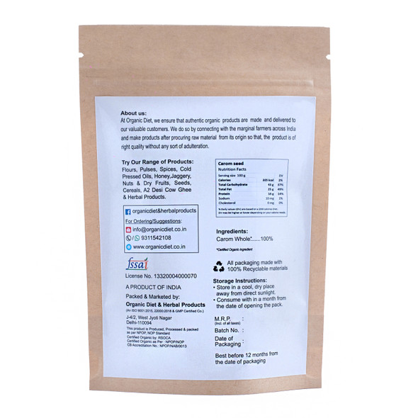 Carom Seed(Ajwein) | By Organic Diet | For USA | 3.53 Oz | 0.22 lbs