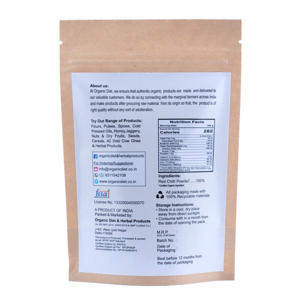 Red Chilli Powder(Lal Mirch) | By Organic Diet | For USA | 3.53 Oz | 0.22 lbs