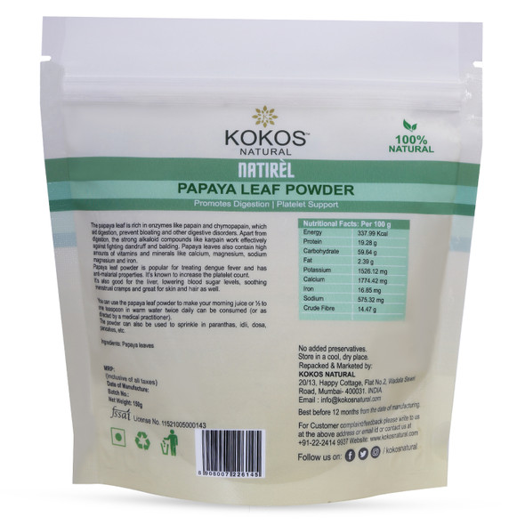 Papaya Leaf Powder | By Kokos Natural | For USA | 5.29 Oz | 0.33 lbs