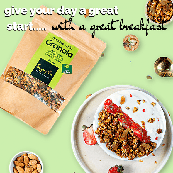 Banana Chia Granola 1kg Family Pack | By Jaggery Box | For USA | 35.27 Oz | 2.2 lbs