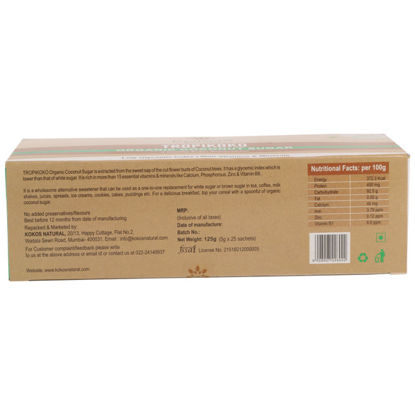 Coconut Sugar Sachet Box | By Kokos Natural | For USA | 4.41 Oz | 0.28 lbs