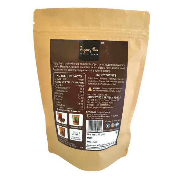 Hazelnut Chocolate Granola  | By Jaggery Box | For USA | 8.82 Oz | 0.55 lbs