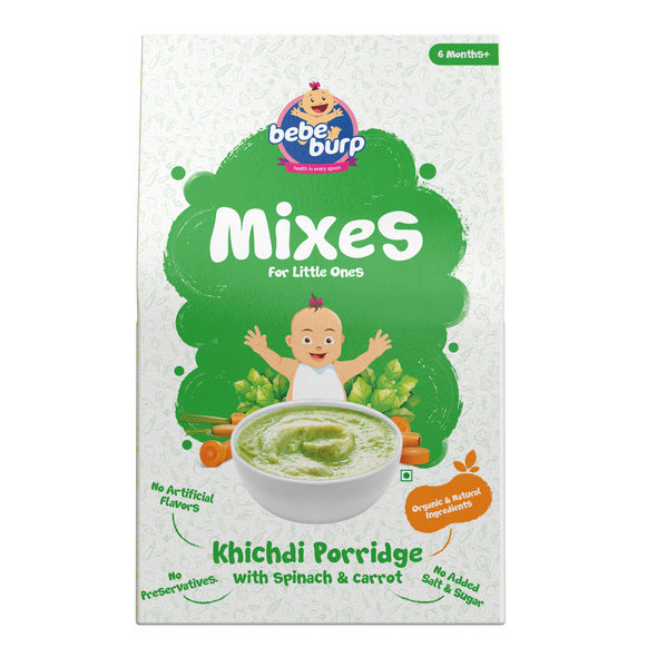 Natural Baby Food Instant Khichdi Mix Porridge with Spinach & Carrot | By Bebe Burp | For USA | 7.05 Oz | 0.44 lbs